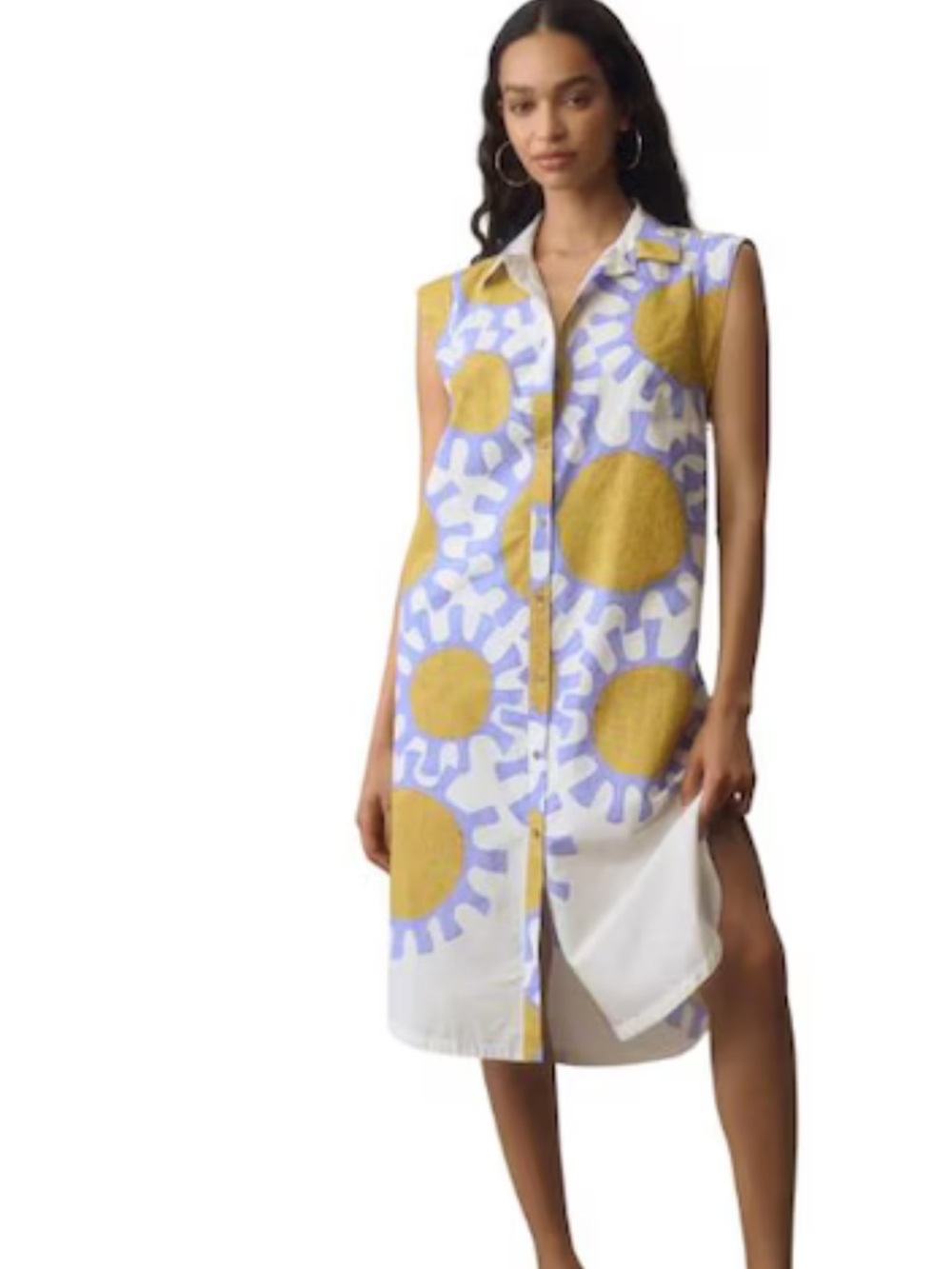 Maeve/Anthropologie Lilian Button-Front Tunic Dress with Bold Sunburst Print